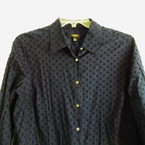 Talbots Button Front Top Blouse Petite Plus Size 2X Blue Textured Lightweight - Picture 3 of 9